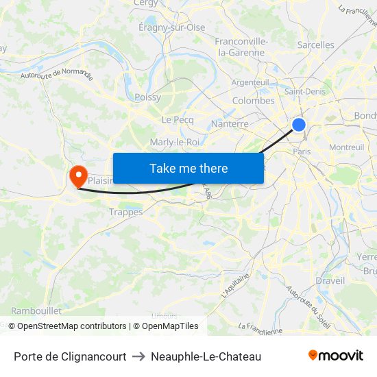Porte de Clignancourt to Neauphle-Le-Chateau map
