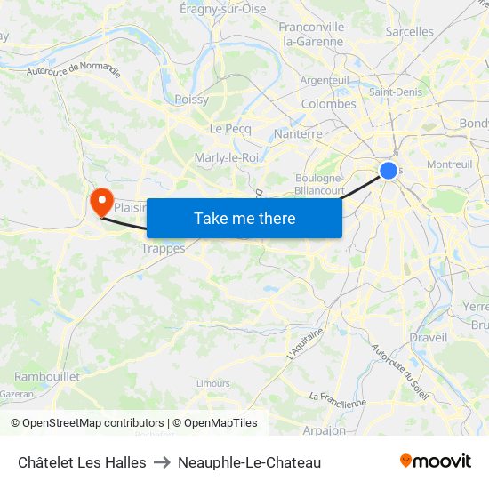 Châtelet Les Halles to Neauphle-Le-Chateau map