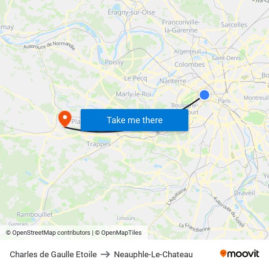 Charles de Gaulle Etoile to Neauphle-Le-Chateau map
