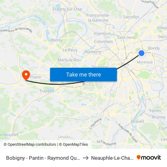 Bobigny - Pantin - Raymond Queneau to Neauphle-Le-Chateau map