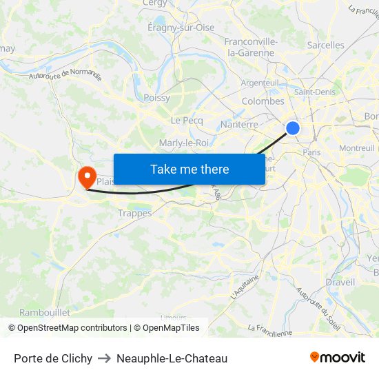 Porte de Clichy to Neauphle-Le-Chateau map