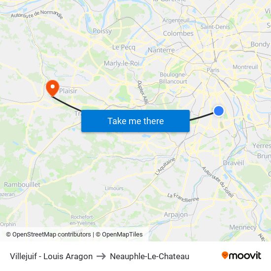 Villejuif - Louis Aragon to Neauphle-Le-Chateau map