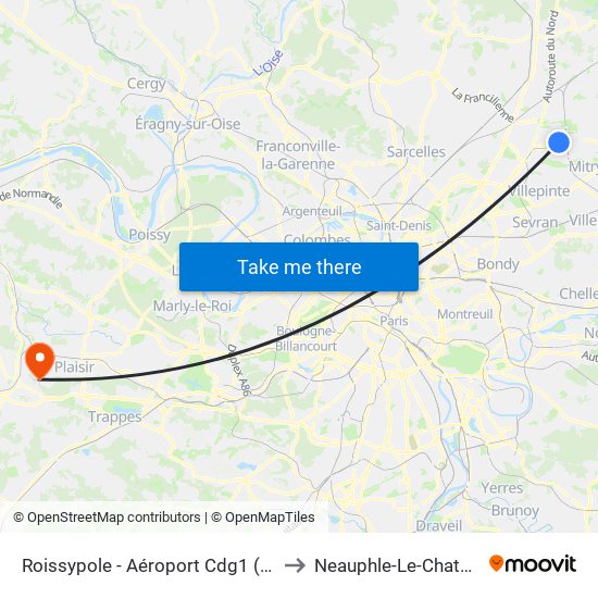 Roissypole - Aéroport Cdg1 (D3) to Neauphle-Le-Chateau map