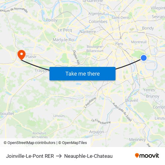 Joinville-Le-Pont RER to Neauphle-Le-Chateau map