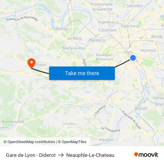Gare de Lyon - Diderot to Neauphle-Le-Chateau map