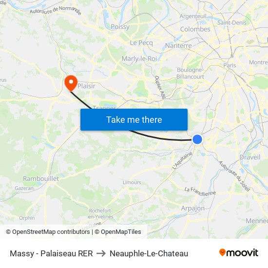 Massy - Palaiseau RER to Neauphle-Le-Chateau map