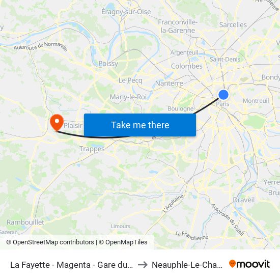 La Fayette - Magenta - Gare du Nord to Neauphle-Le-Chateau map