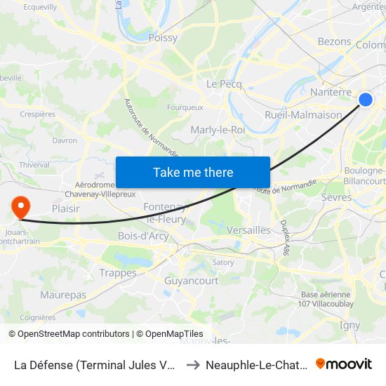 La Défense (Terminal Jules Verne) to Neauphle-Le-Chateau map