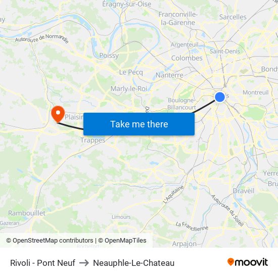 Rivoli - Pont Neuf to Neauphle-Le-Chateau map