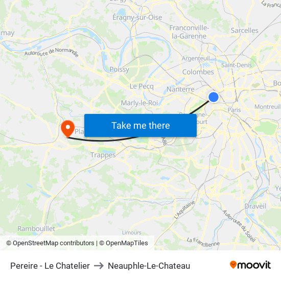 Pereire - Le Chatelier to Neauphle-Le-Chateau map