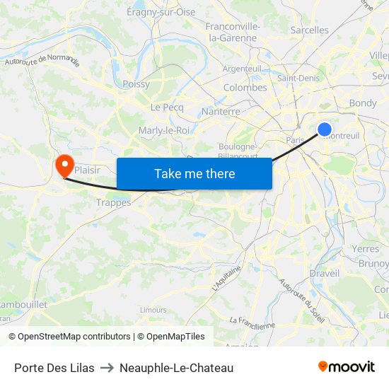Porte Des Lilas to Neauphle-Le-Chateau map