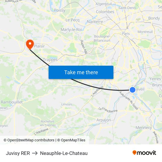 Juvisy RER to Neauphle-Le-Chateau map
