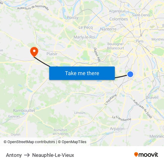 Antony to Neauphle-Le-Vieux map