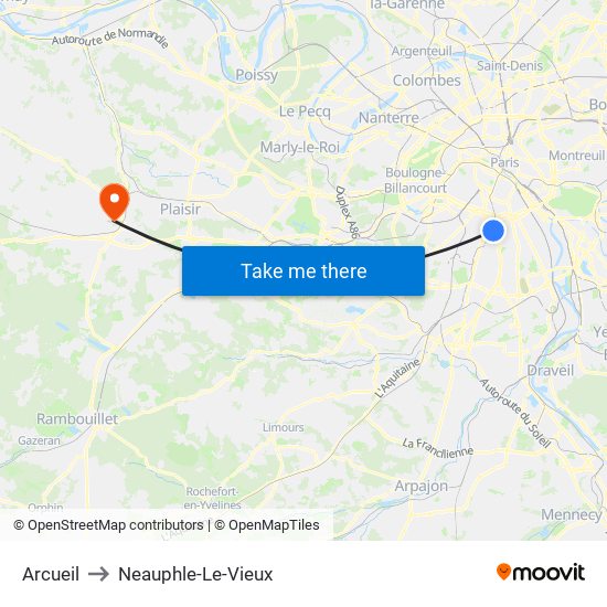 Arcueil to Neauphle-Le-Vieux map