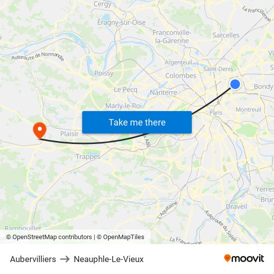 Aubervilliers to Neauphle-Le-Vieux map