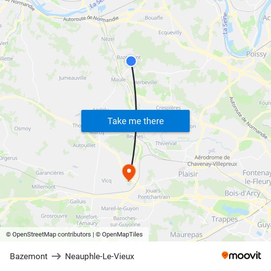 Bazemont to Neauphle-Le-Vieux map