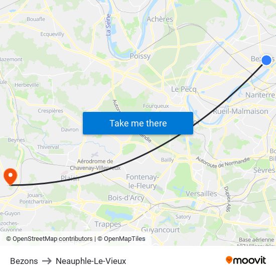 Bezons to Neauphle-Le-Vieux map