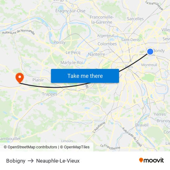 Bobigny to Neauphle-Le-Vieux map