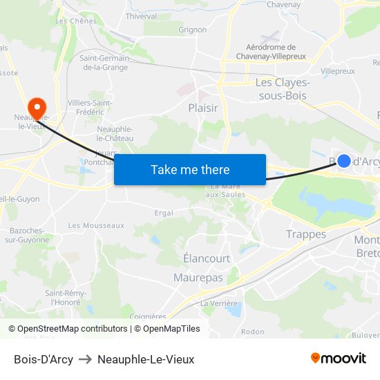 Bois-D'Arcy to Neauphle-Le-Vieux map