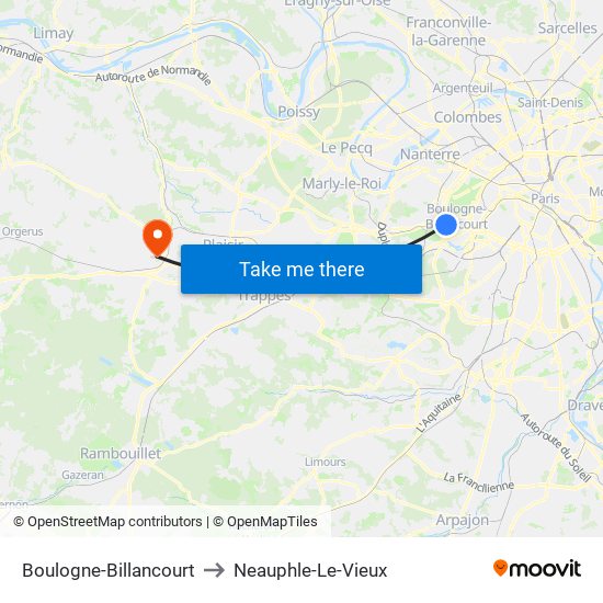 Boulogne-Billancourt to Neauphle-Le-Vieux map