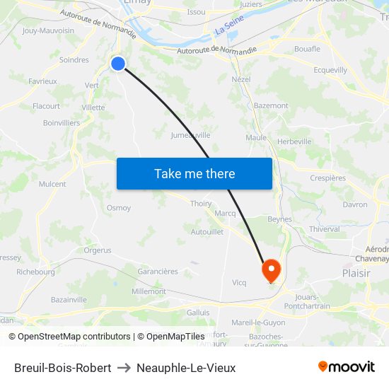 Breuil-Bois-Robert to Neauphle-Le-Vieux map