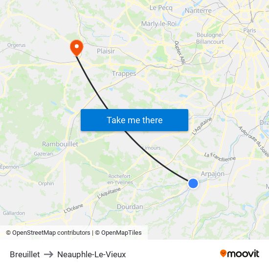 Breuillet to Neauphle-Le-Vieux map