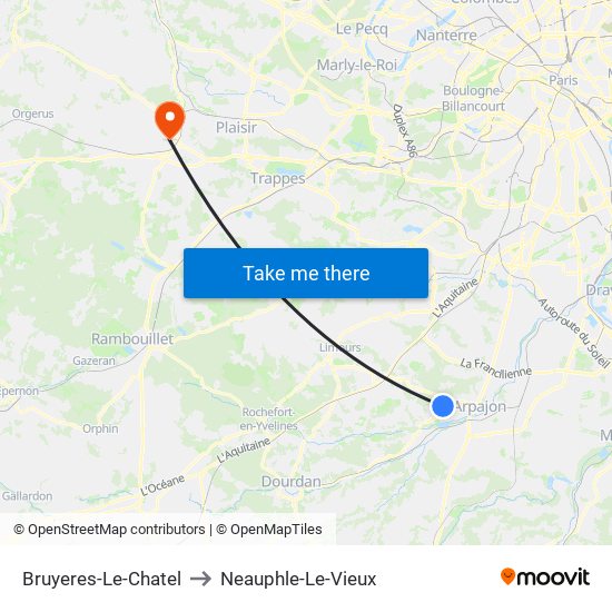 Bruyeres-Le-Chatel to Neauphle-Le-Vieux map