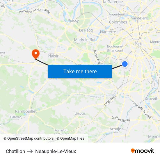 Chatillon to Neauphle-Le-Vieux map