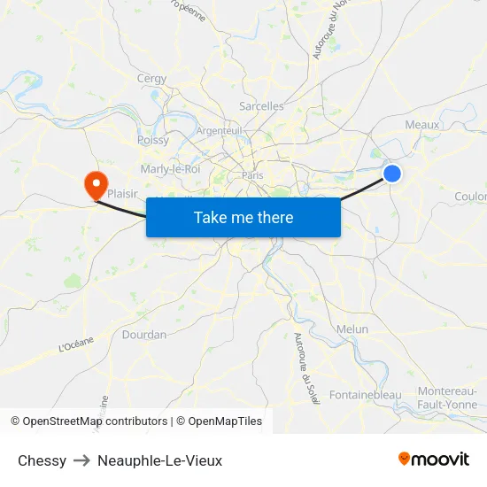 Chessy to Neauphle-Le-Vieux map