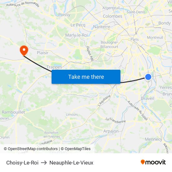 Choisy-Le-Roi to Neauphle-Le-Vieux map