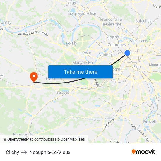 Clichy to Neauphle-Le-Vieux map