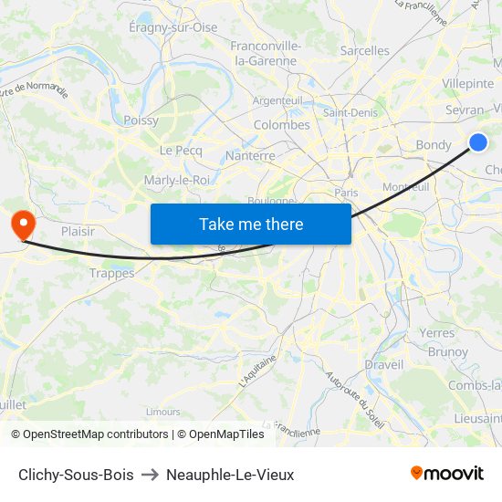 Clichy-Sous-Bois to Neauphle-Le-Vieux map