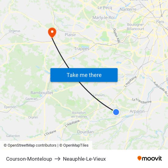 Courson-Monteloup to Neauphle-Le-Vieux map