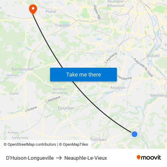 D'Huison-Longueville to Neauphle-Le-Vieux map
