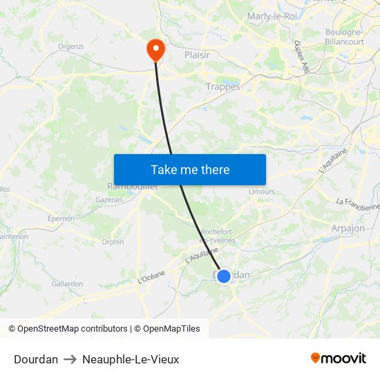 Dourdan to Neauphle-Le-Vieux map