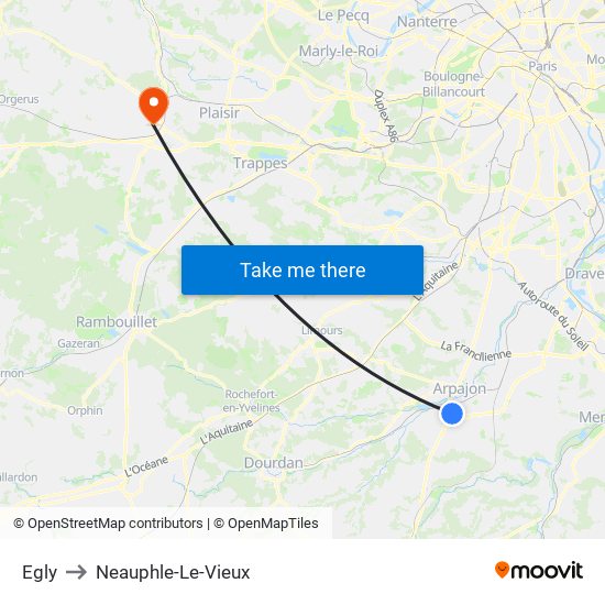 Egly to Neauphle-Le-Vieux map