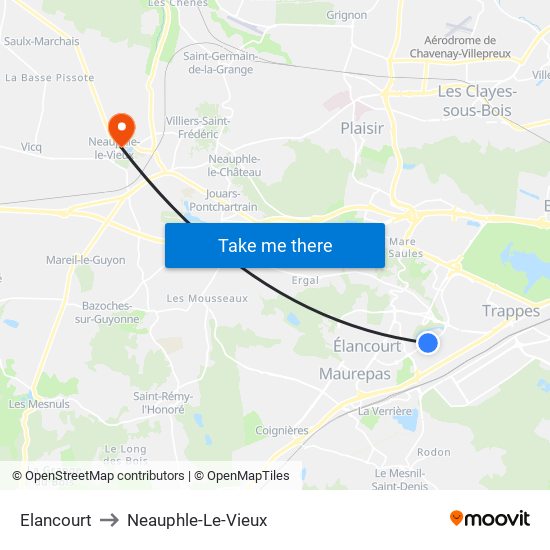 Elancourt to Neauphle-Le-Vieux map