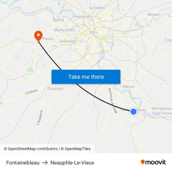 Fontainebleau to Neauphle-Le-Vieux map