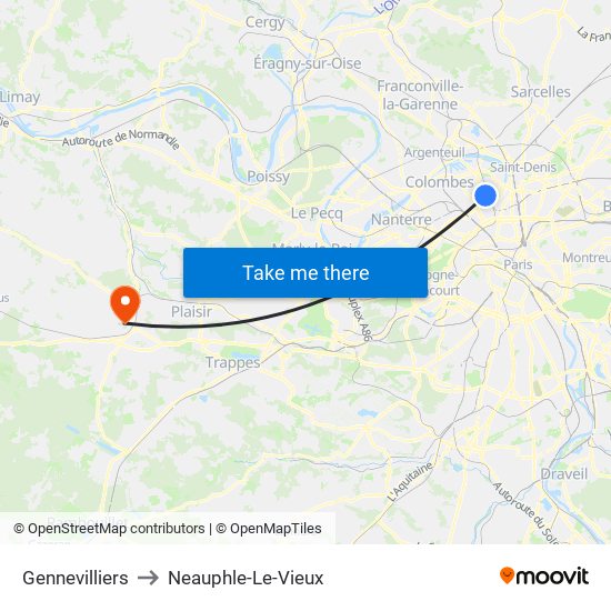 Gennevilliers to Neauphle-Le-Vieux map
