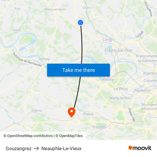 Gouzangrez to Neauphle-Le-Vieux map