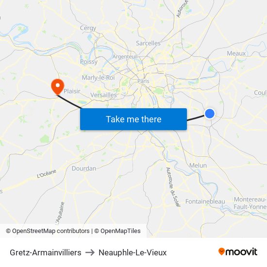 Gretz-Armainvilliers to Neauphle-Le-Vieux map