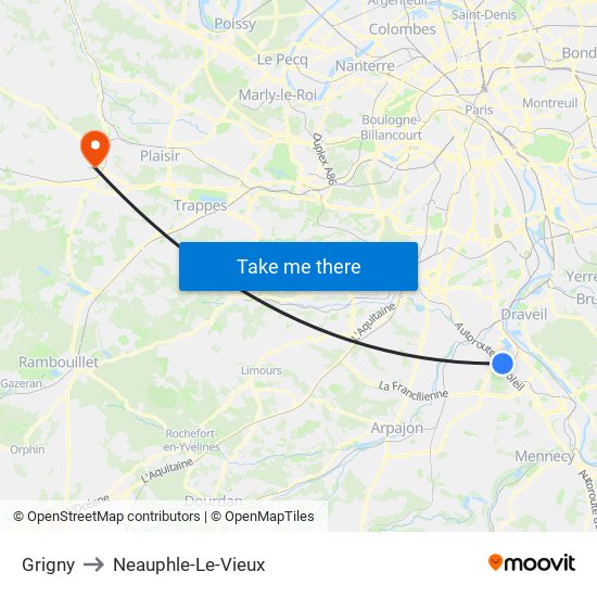 Grigny to Neauphle-Le-Vieux map