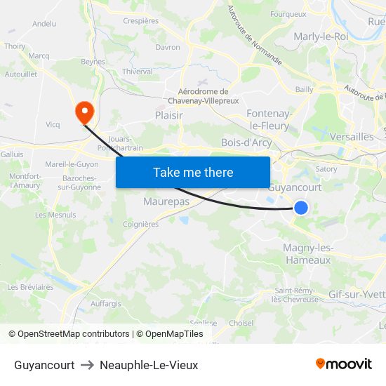 Guyancourt to Neauphle-Le-Vieux map