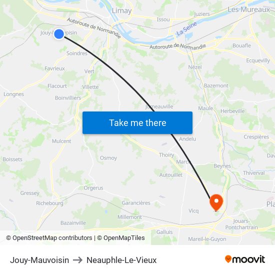 Jouy-Mauvoisin to Neauphle-Le-Vieux map