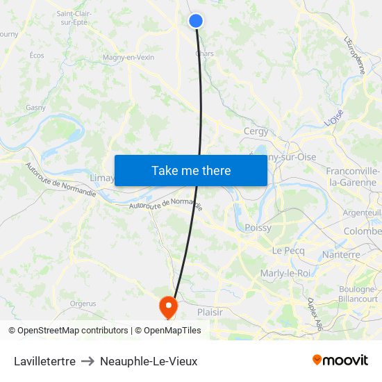 Lavilletertre to Neauphle-Le-Vieux map