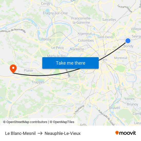 Le Blanc-Mesnil to Neauphle-Le-Vieux map