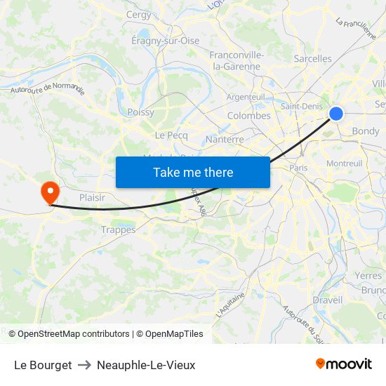 Le Bourget to Neauphle-Le-Vieux map