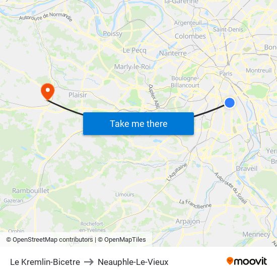 Le Kremlin-Bicetre to Neauphle-Le-Vieux map