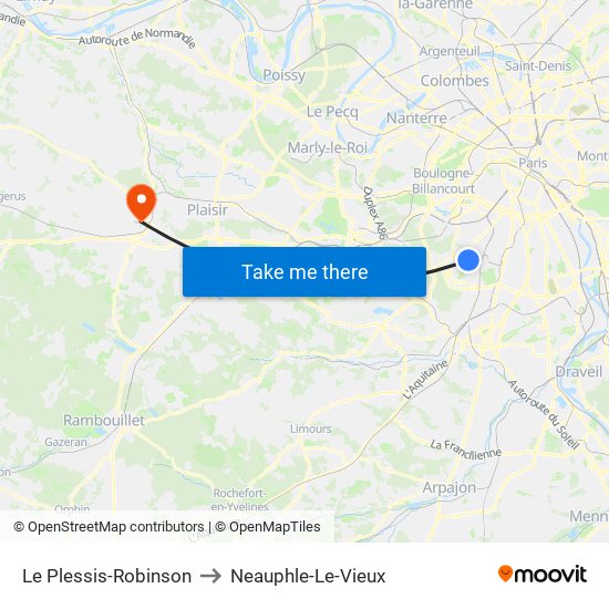 Le Plessis-Robinson to Neauphle-Le-Vieux map