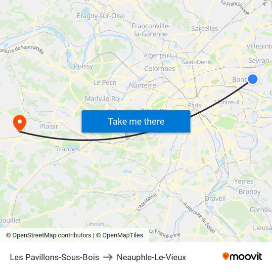 Les Pavillons-Sous-Bois to Neauphle-Le-Vieux map